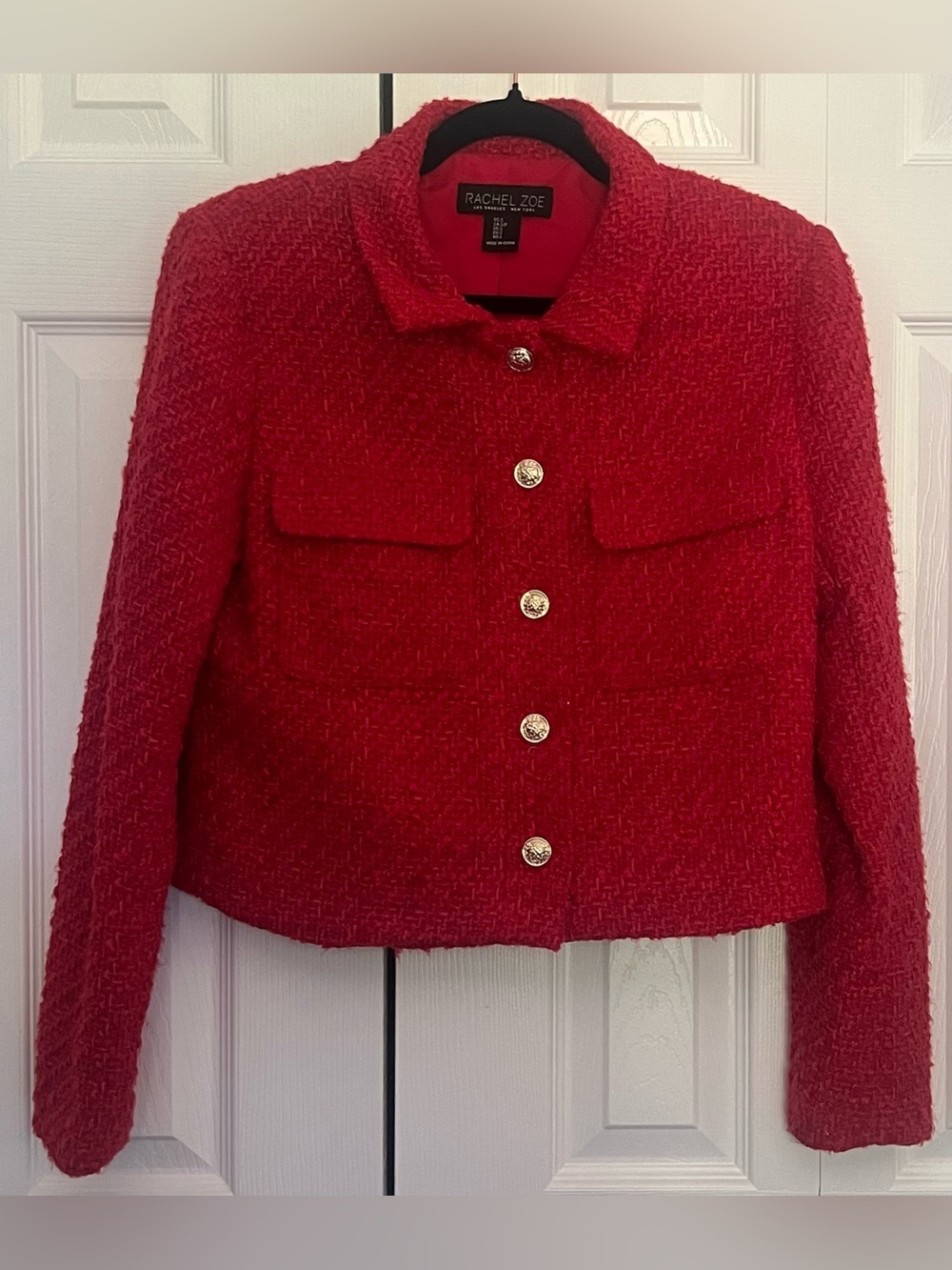 Rachel Zoe Red Boucle Cropped Tweed Jacket